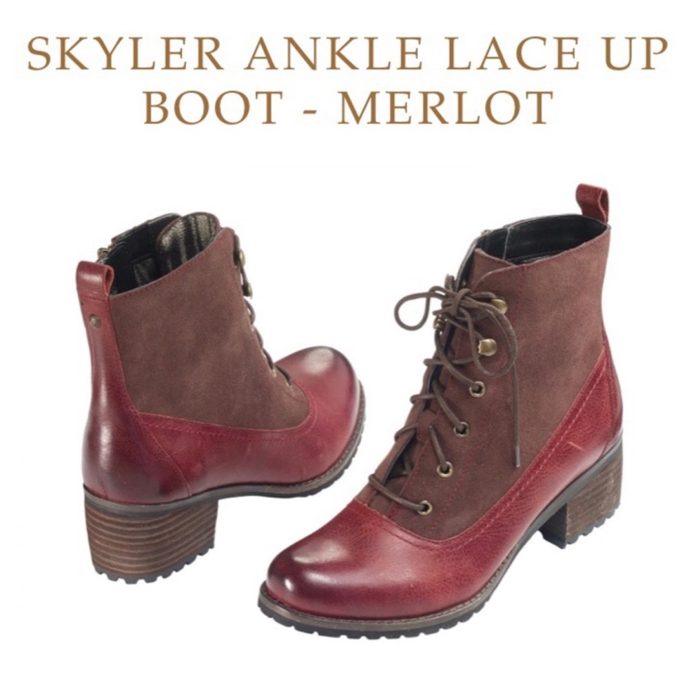 Aetrex Skylar Leather & Suede Lace-up boots in Merlot. Size 8